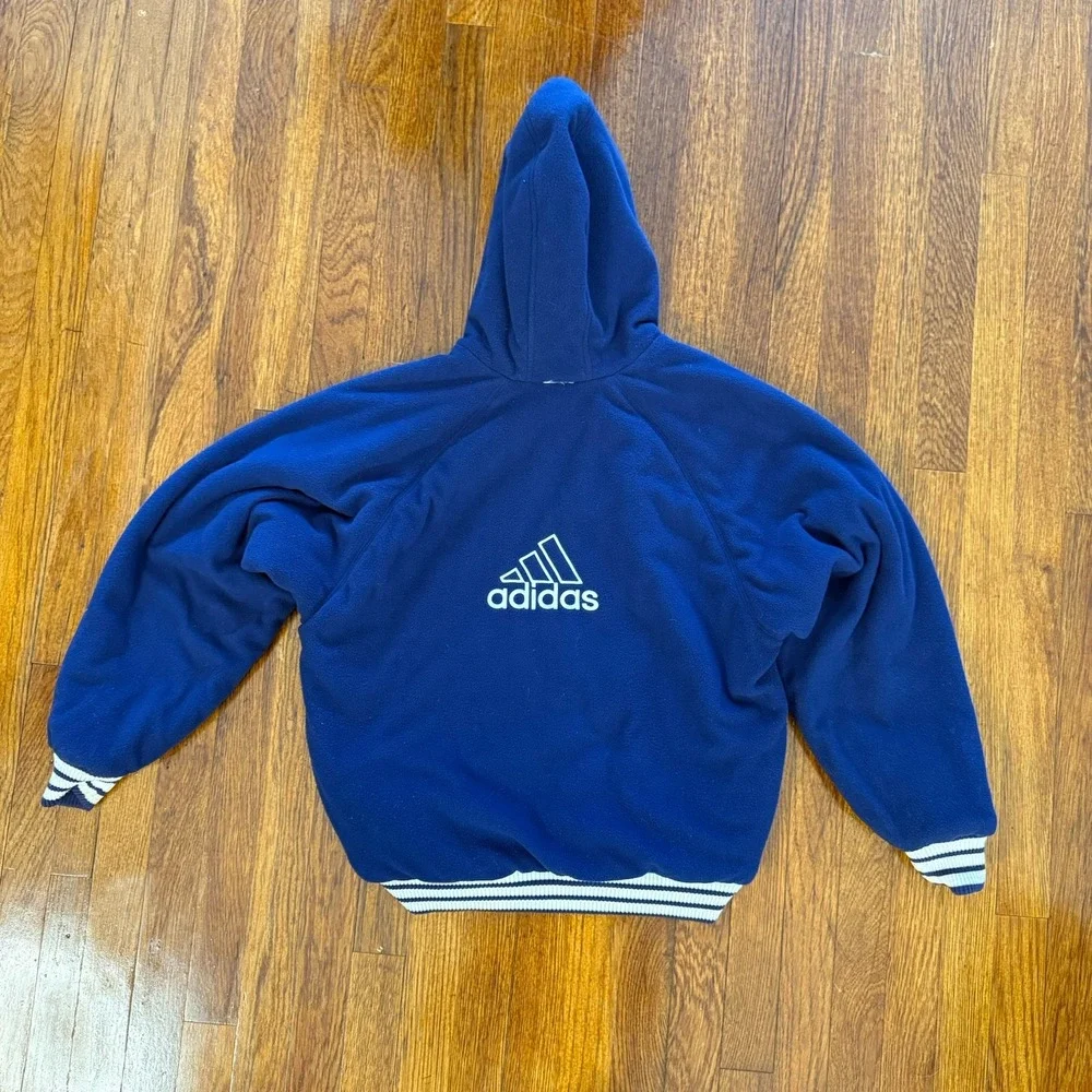 VINTAGE adidas Men's 90s Reversible Hooded Puffer Jacket Navy Blue Size S/M